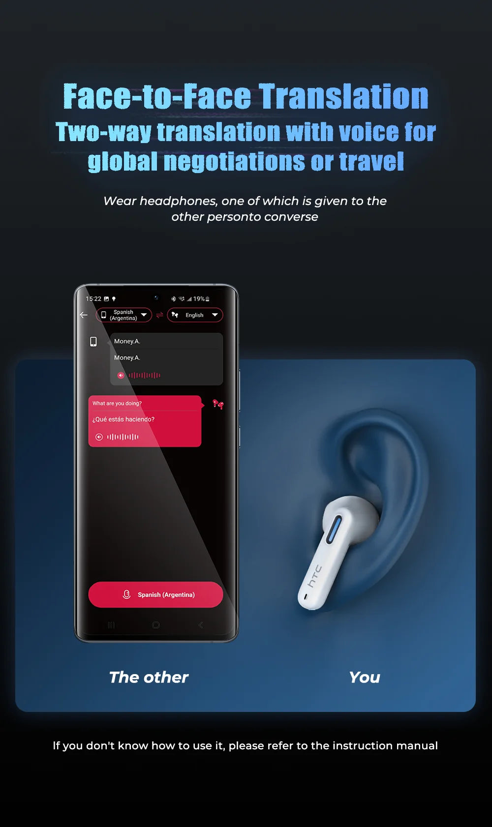 HTC Wireless Bluetooth Earphones Low Latency Gaming Headphones USB-C 30Hrs Playback Comfortable Earbuds With Noise Canceling Mic