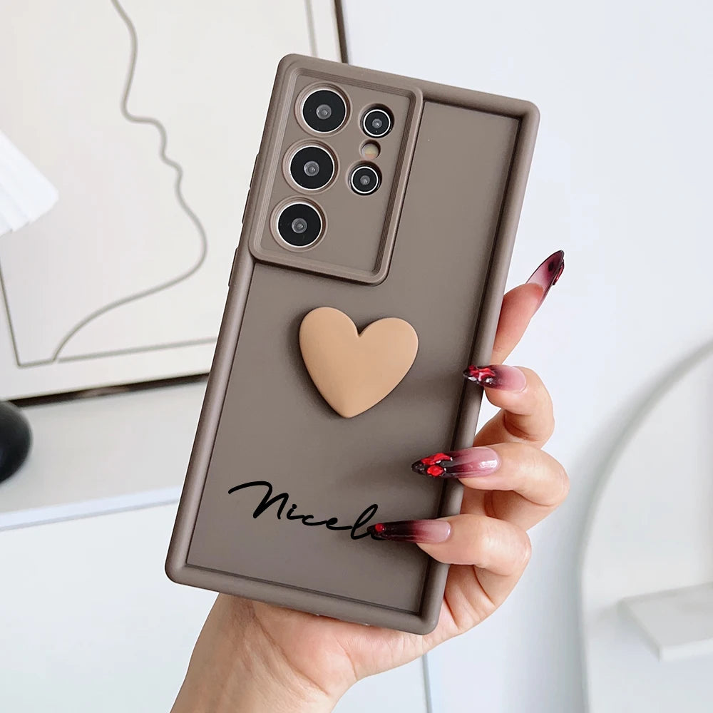 Customized Text 3D Love Heart Case For Samsung Galaxy S20 S21 S22 S23 S24 S25 S26 FE Plus Ultra 5G Luxury Soft Cover