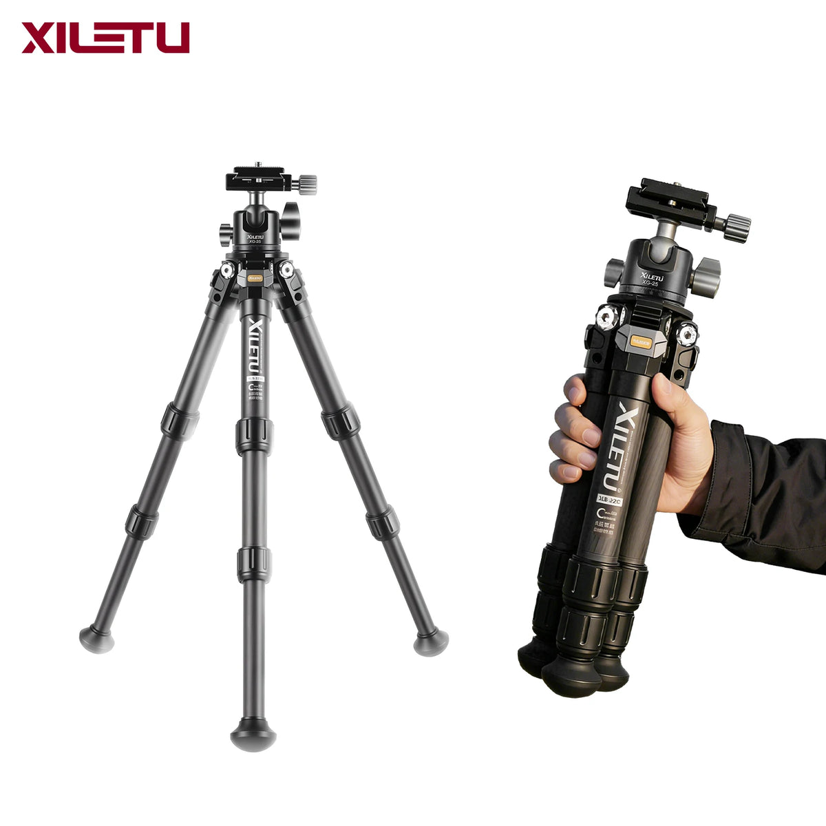 XILETU Lightweight Stable Carbon Fiber Tripod w 360° Rotation Detachable Ball Head Mini Tabletop Stand For Digital Cameras DSLRS