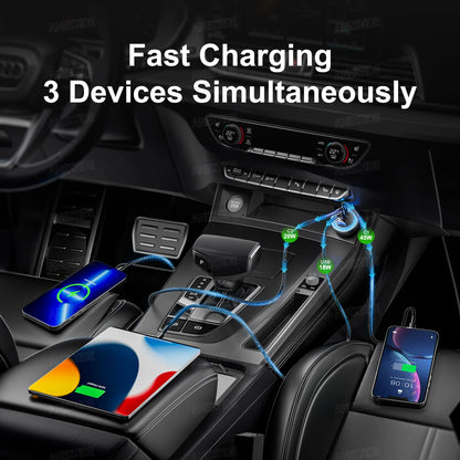 USB C Car Charger, 3-Port 67W Dual USB-C & USB-A Car Power Adapter PD/QC Fast Charging Cigarette Lighter for iPhone 16/15/14/13