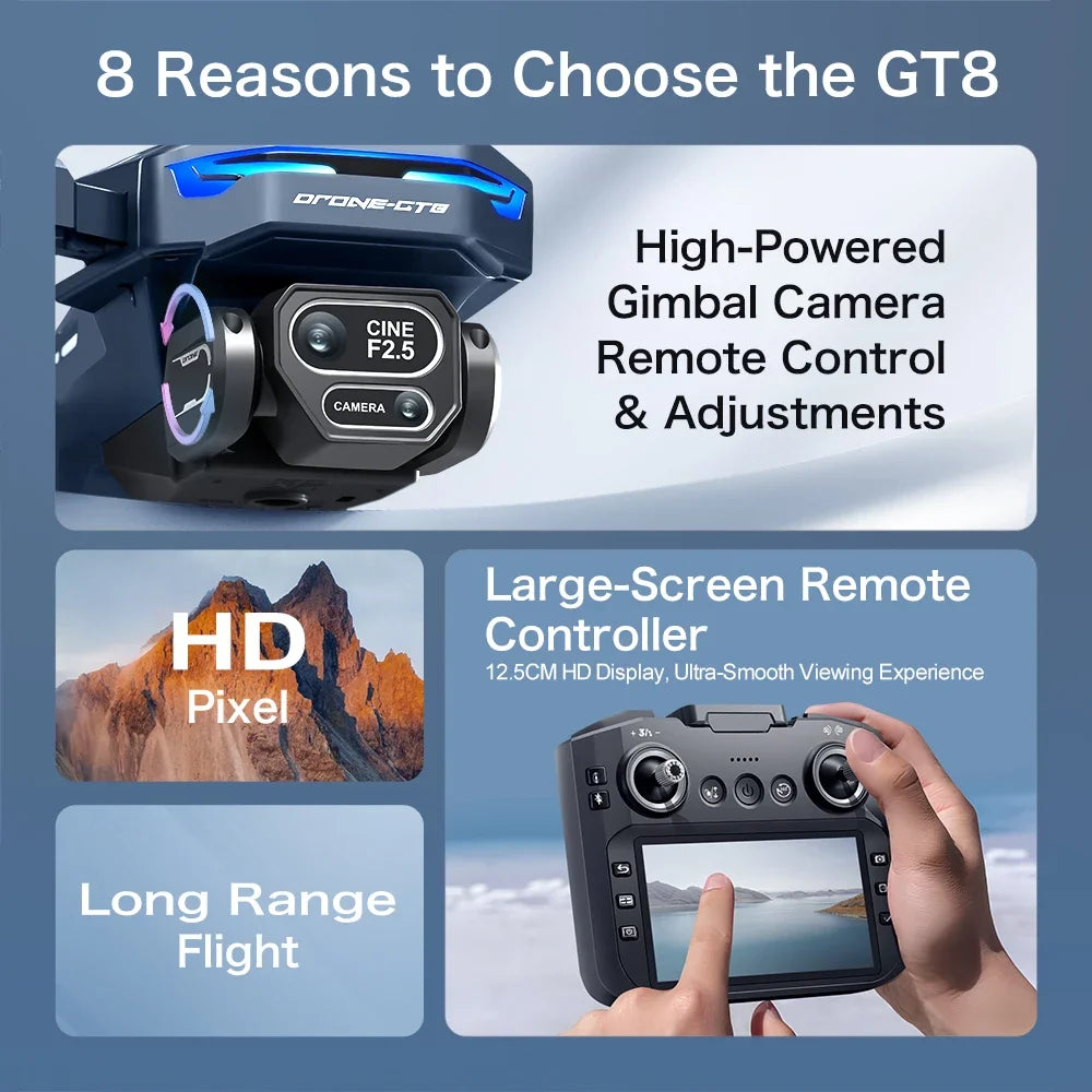 For Genuine GT8 Drone 4K Professional Dual Camera FPV GPS Brushless Motor Optical Flow Hovering Folding Quadcopter 4k 8K RC Dron