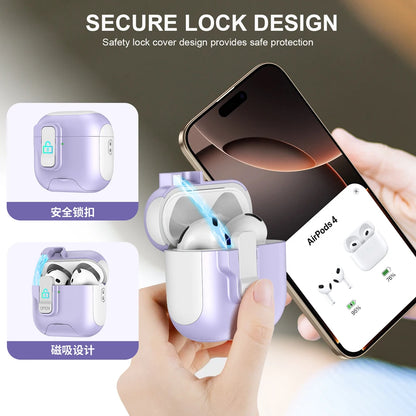 Magnet Security Lock Cover for Airpods 4 ANC Case With Lanyard Full Body Protection Shockproof Charging Cases For Airpods Pro 2