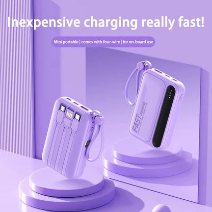 Lenovo CCC Mini Power Bank 500000mAh 4 Built in Cables Fast Charging Large Capacity Portable External Battery For iPhone Xiaomi
