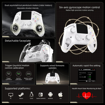 Anbernic RG G01 Interactive Screen Wireless Gaming Controller Compatible with PC/Steam/Linux/Android/Switch/IOS 2.4G Wireless Bluetooth Controller Gamepad Hall Effect Triggers
