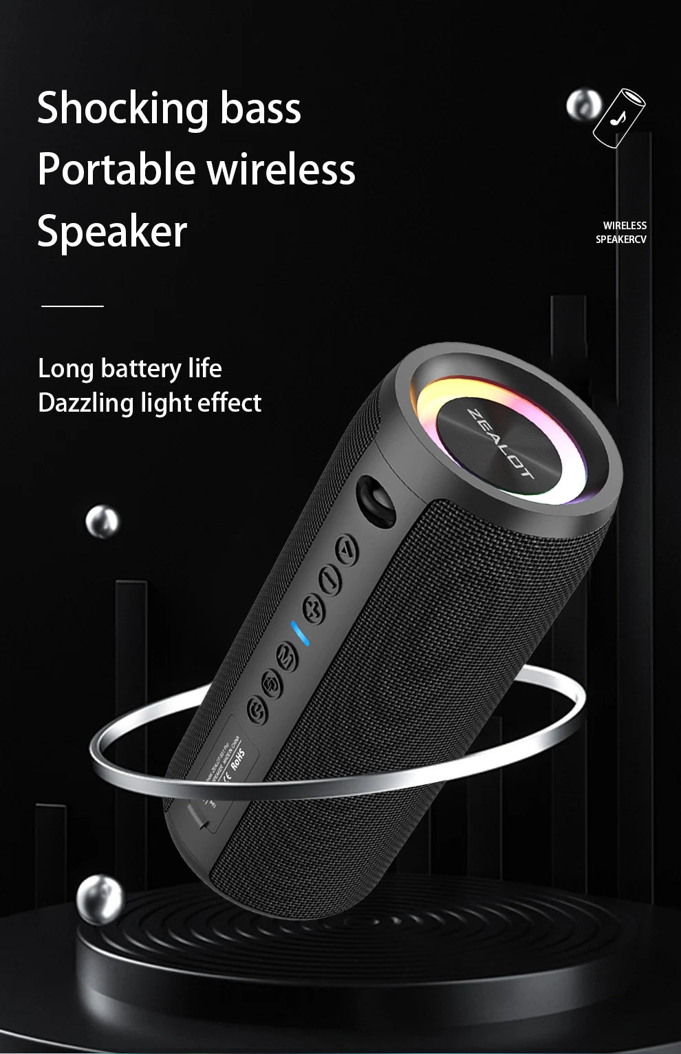 ZEALOT S51 Pro 40W Wireless Speakers, Outdoor Portable Subwoofer Speaker, 5200mAh Battery, 24 Hours Playtime Loud Stereo.