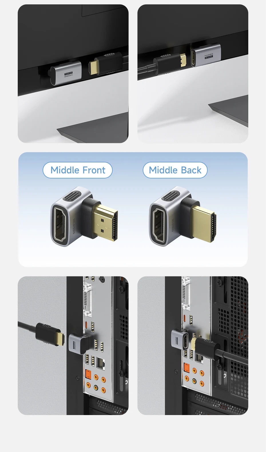 Hagibis HDMI to HDMI Adapter Right Angle 90 Degree Male to Female HDMI 2.1 Coupler  Cable Extender Connector Conventer L-Shaped