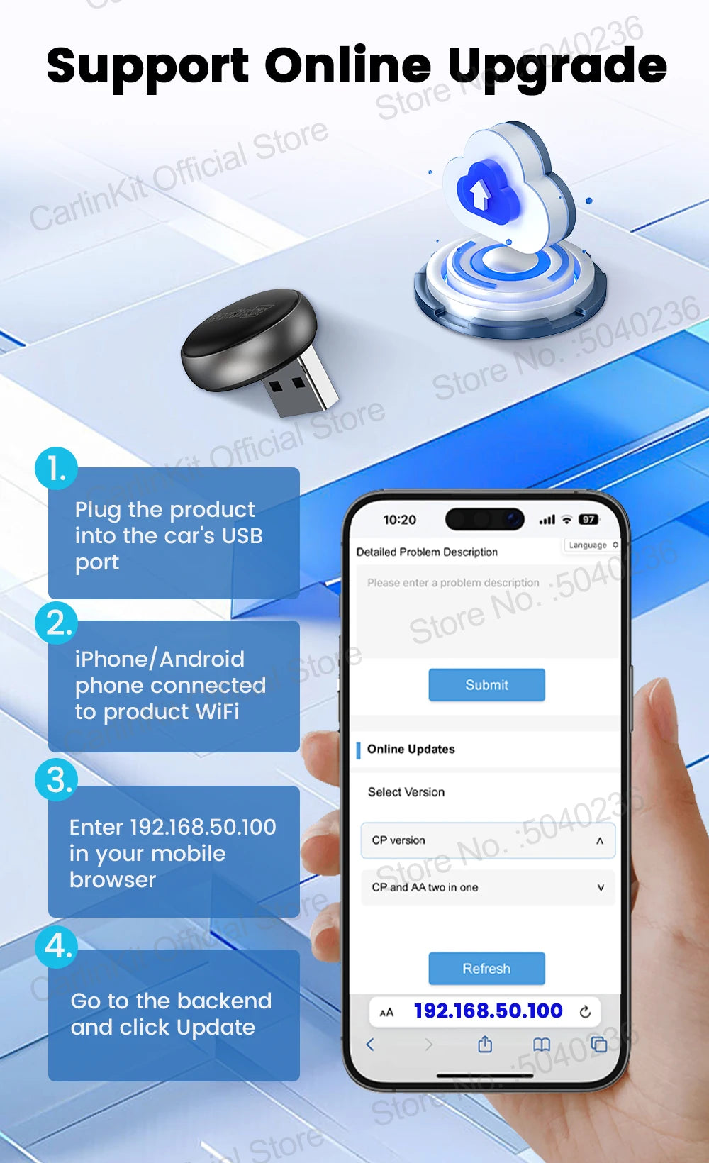 2026 CarlinKit 5.0 Mini Ultra 3 CarPlay Android Auto Wireless Adapter 2.4G&5.8GHz WiFi BLE OTA Upgrade For OEM Car Plug and Play