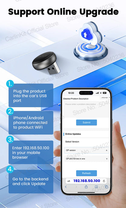 2026 CarlinKit 5.0 Mini Ultra 3 CarPlay Android Auto Wireless Adapter 2.4G&5.8GHz WiFi BLE OTA Upgrade For OEM Car Plug and Play