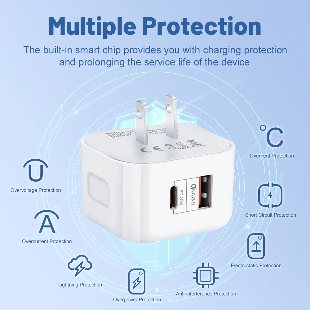 20W PD Dual Ports Wall Charger Type-C USB C PD Phone Fast Charger Super Quick Charging Power Adapters EU/US/UK Plug For iPhone