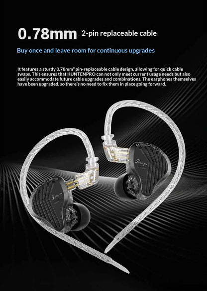 Genuine GK KUNTEN PRO HiFi In Ear Earphones Second Generation Dynamic Driver Long Stroke Bass Wired Headset For Music Audiophile