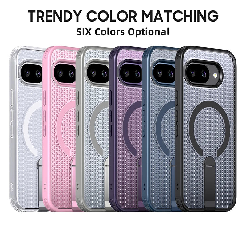 Magnetic Bracket Cooling Shockproof Phone Case For Google Pixel 10 9 Pro XL 10A 9A Mesh Ventilation Wireless Charging Phone Case