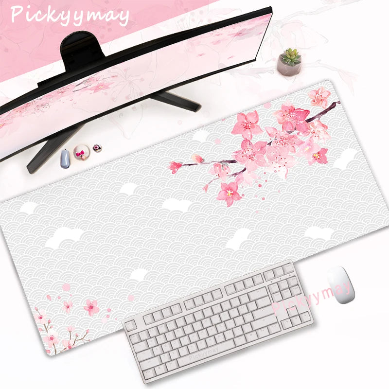 Pink Cherry Blossoms Mousepad Home Computer Table Large Pc Mouse Pad Art Sakura Keyboard Mause Rug Desk Mat Office Accessories