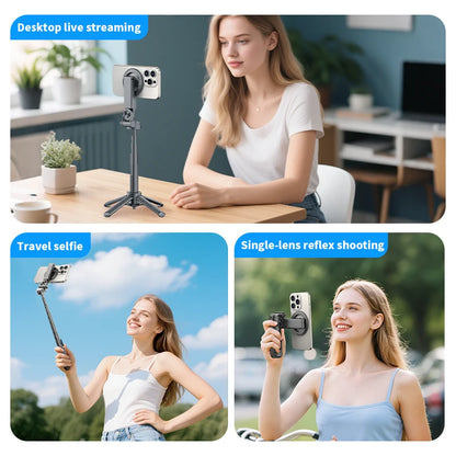 Upgraded Magnetic Phone Holder Pocket Selfie Stick 360° Rotation with Zoom Wireless Bluetooth Control for Smartphone Shooting