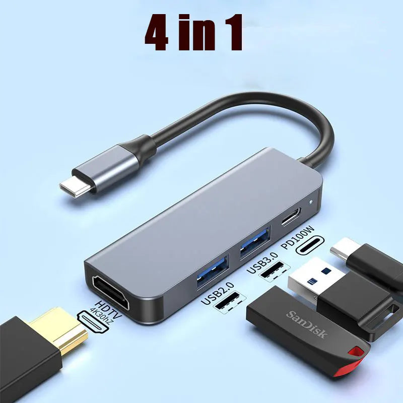 5 Ports USB C Hub to 4K HDMI-Compatible PD Fast Charge USB 3.0 2.0 HUB Type C Charging Docking for MacBook iPad Samsung