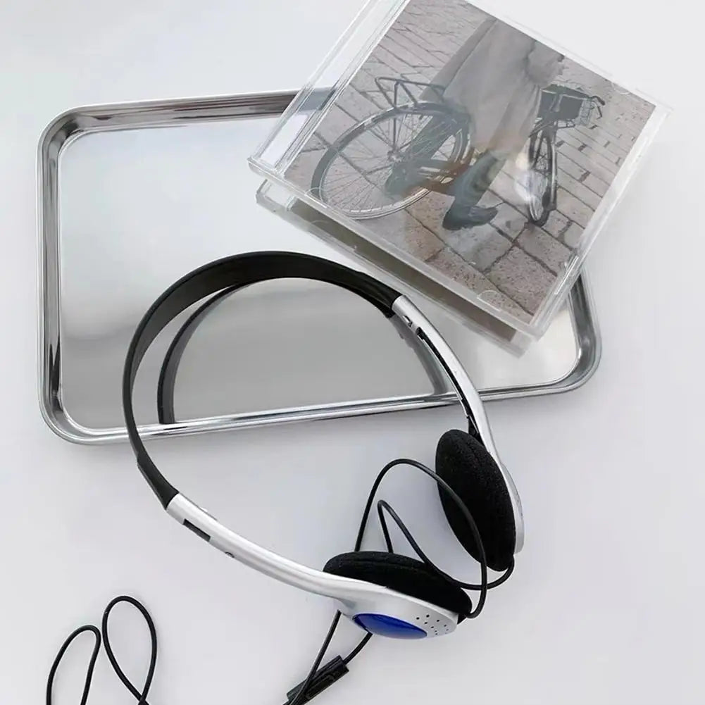 Y2K Personality Retro Headphones Millennium Style Over Ear Wired Headset Vintage Metal Band Photo Props Fashion Noise Isolation