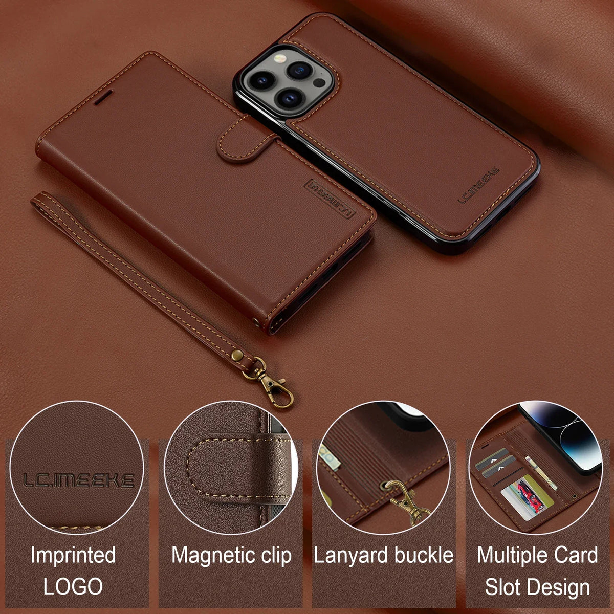 2 in 1 Removable Flip Leather Case For iPhone 18 17 16 Pro Max Air 15 14 13 12 11 Pro X Max XR 7 8 Plus SE Magnetic Wallet Cover
