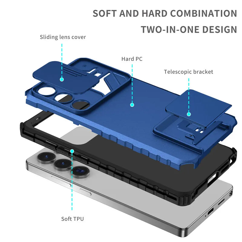 Shockproof Armor Funda For Samsung Galaxy S20 FE S21 S22 S23 S24 Plus Note 20 S25 Edge S26 Ultra 5G Slide Lens Protect Case