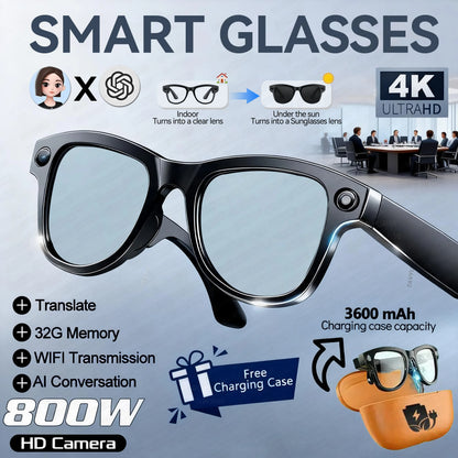 New 2026 AI Smart Glasses 1080P Camera Video Recorder Open Ear Bluetooth Audio Voice Control WiFi Sync Sports Glasses Men Use HD