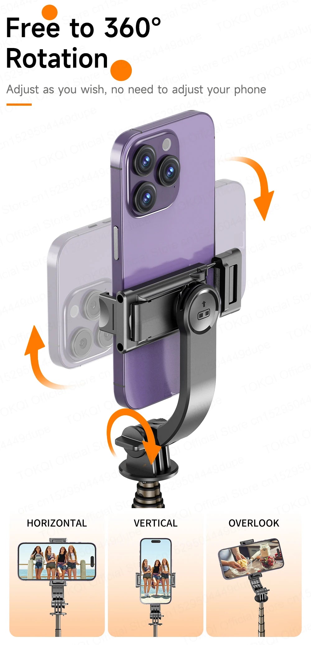 TOKQI Mini Selfie Stick Tripod with 3 Color Fill Light Detachable Holder 360 Rotation Bluetooth Remote for Vlog Live Streaming