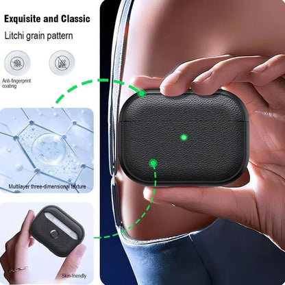 For AirPods Pro 3 2025 Case Soft TPU Litchi Leather Protective Cover For AirPods Pro 3 Cases With Lanyard