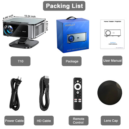 HORLAT 3200Ansi Lumens 4K Full HD Projector T10ULTRA 2G 32G Home Theater WiFi Android 14 Portable Smart TV Cinema Beam Projector