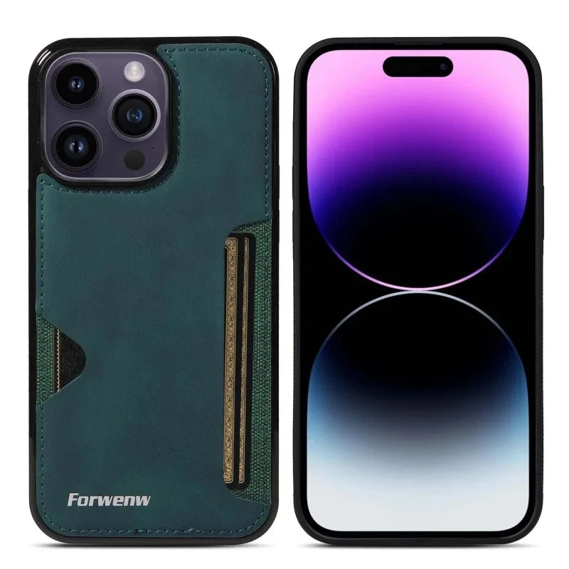 Retro Card Holder Phone Case for iPhone 18 17 16 15 14 13 12 11 Pro Max 17E Air XS XR SE 7 8 Plus Busines Wallet Leather Cover