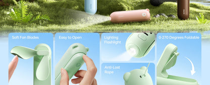 JISULIFE Portable Fan Mini Handheld Fan USB 4500mAh Recharge Hand Held Small 3 In1 Pocket Fan with Power Bank Flashlight Feature