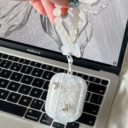 Luxury Shell Texture Metal Butterfly Girls Case For Airpods 4 Pro 2nd 1 2 Earphone Box Cover For Apple AirPod 3 Bag with Pendant