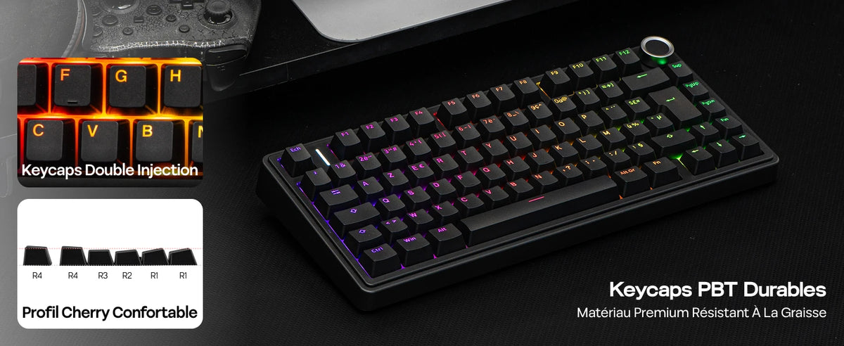 ISO-FR Layout AULA F75 75% AZERTY French Layout Wired/Bluetooth/2.4G Wireless Mechanical Gaming Keyboard RGB Backlighting 4000mAh Battery For Win/Mac