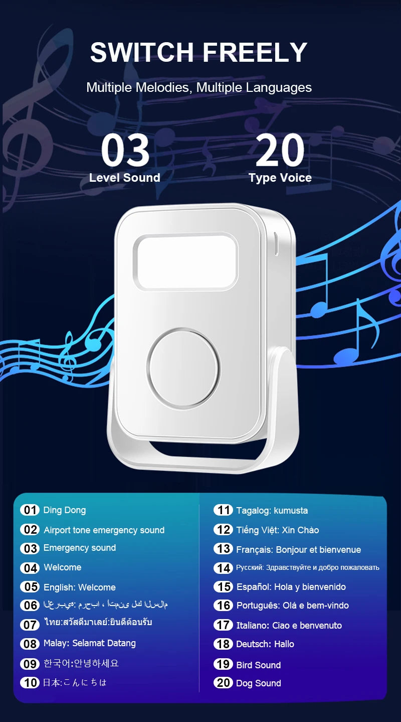 Intelligent Welcome Doorbell Infrared Sensor Welcome Device with Recording Function Smart Home Door Alarm For Store Office Hotel