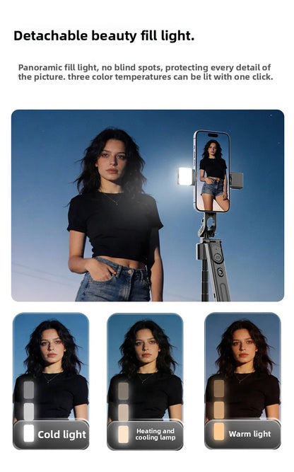 AI Face Tracking Selfie Stick Gimbal Stabilizer, Bluetooth Extendable Phone Tripod with 4-Axis Anti-Shake, Fill Light, Smart Aut