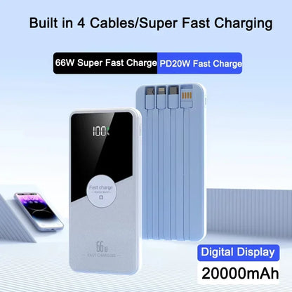 PowerBank 200000mAh Large Capacity with 4 Cables Fast Charging Portable Battery Charger for IPhone16 15 14 Samsung Xiaomi