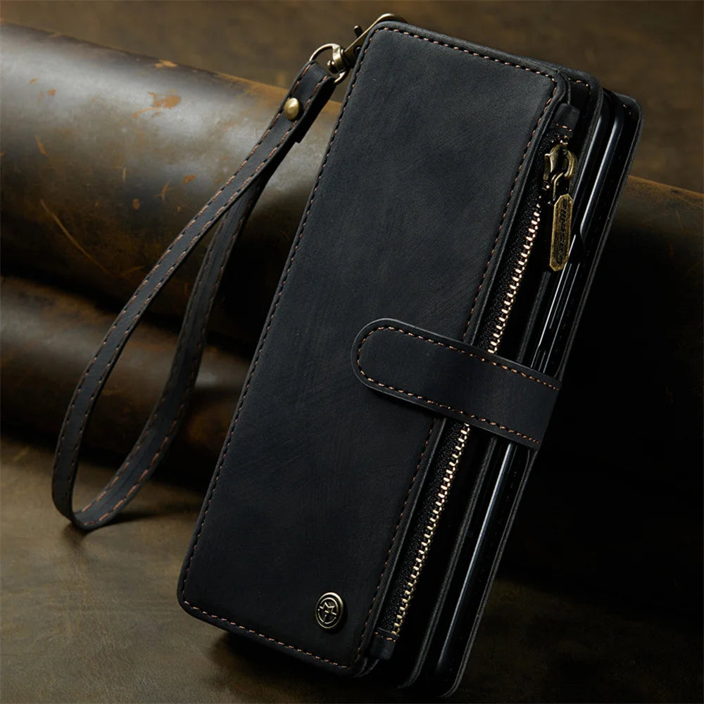 Leather Case for Samsung Galaxy Z Fold 8 7 6 Fold 5 4 3 Flip Purse Book Coque Retro Wallet Vintage Card Slots S-pen Holder