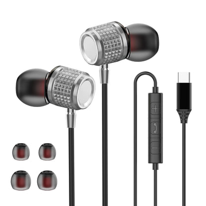 USB Type C Earphones HiFi Heavy Bass Earbuds Metal In Ear Noise Reduction 3.5MM Wired Headphones For Samsung S25 24 Z Fold7 Flip