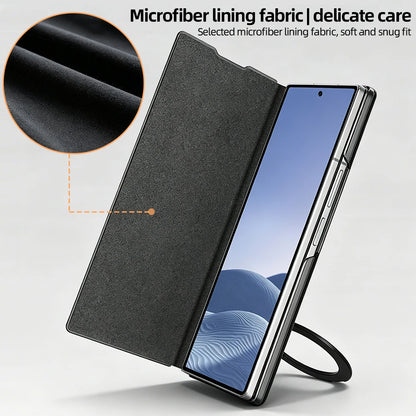 Magnetic Plain PU Leather Flip Phone Case With 360° Rotatable Ring Kickstand Holder for Samsung For Galaxy Z Fold 8 Ultra 7/6