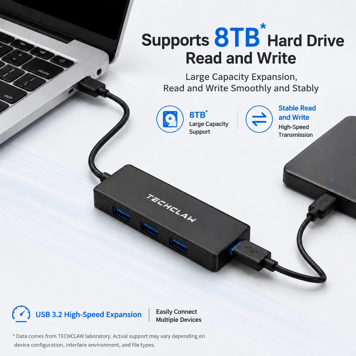 TECHCLAW USB 3.2 Hub 4 Ports USB-A Splitter 5Gbps High Speed USB Hub Adapter Portable Multi USB Expander for Laptop PC Computer