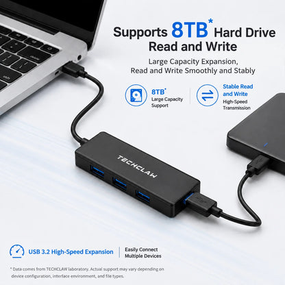 TECHCLAW USB 3.2 Hub 4 Ports USB-A Splitter 5Gbps High Speed USB Hub Adapter Portable Multi USB Expander for Laptop PC Computer
