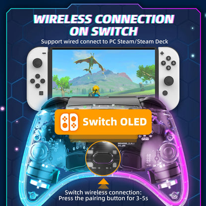 DATA FROG Portable Transparent Game Controller Wireless RGB LED Game Pad Multi Platform For Switch OLED PC Android IOS