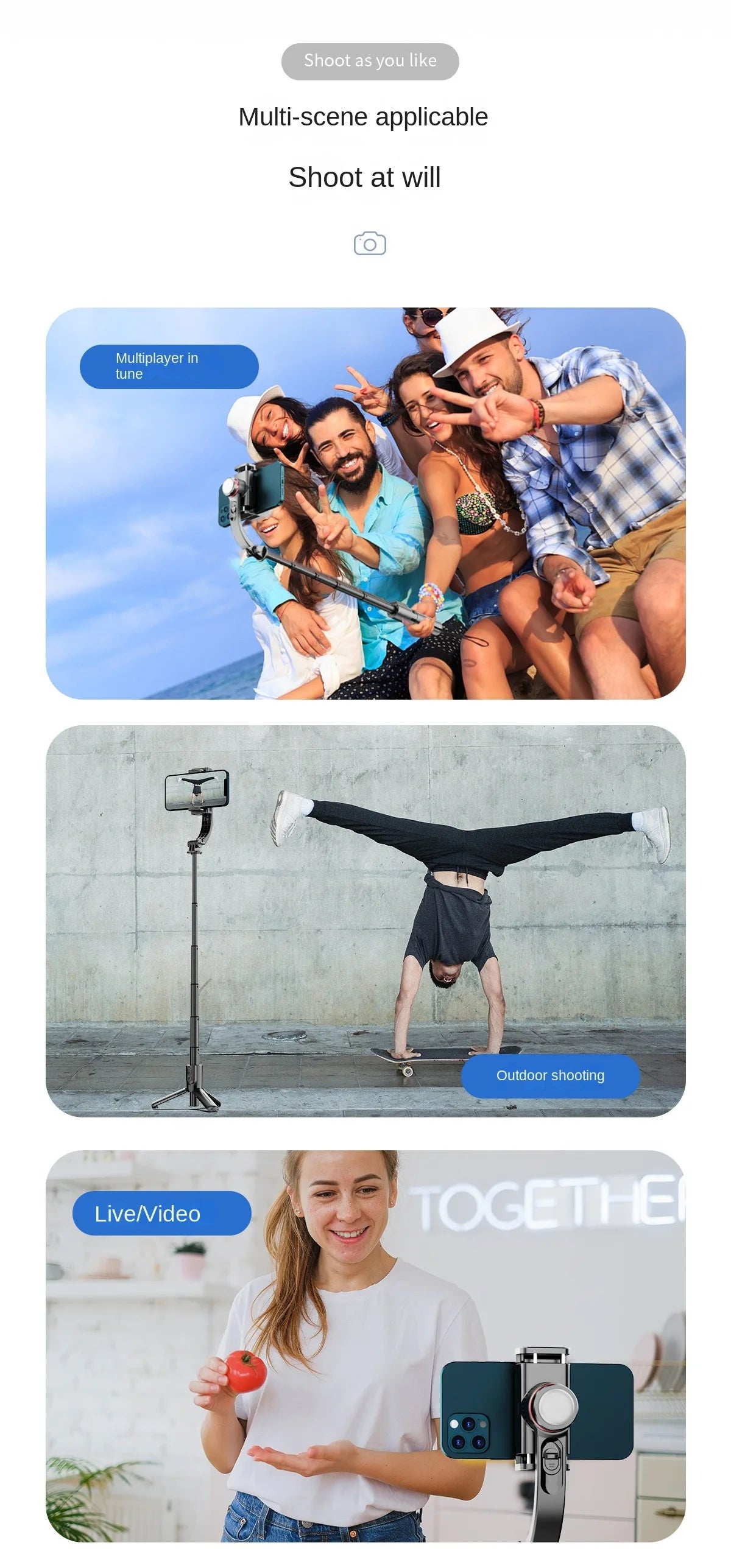 Mobile gimbal Stabilizer Foldable with Tripod Stand, Anti-Shake Function and Phone Holder for Live Streaming and Selfie Stick