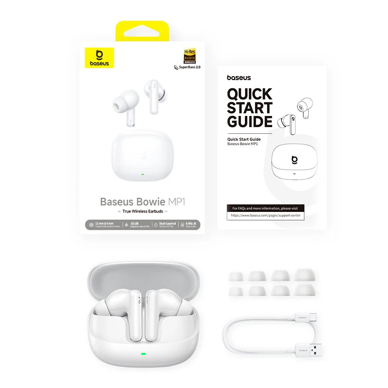 Baseus Bowie MP1 ANC Bluetooth 6.0 True Wireless Earbuds -55dB Adaptive Hybrid ANC Earphones Hi-Res LDAC 6-Mic ENC In-Ear Buds