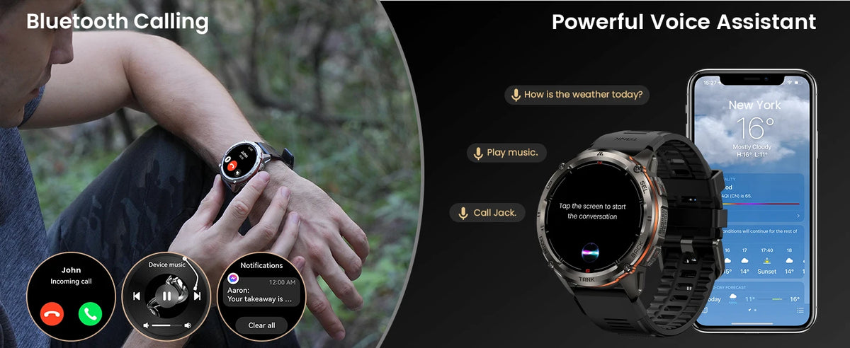 KOSPET TANK T3 Ultra 2 Smart Watch for Men GPS Stainless Steel Extra-Long Battery 5ATM IP69K Waterproof 24/7 Health Monitor