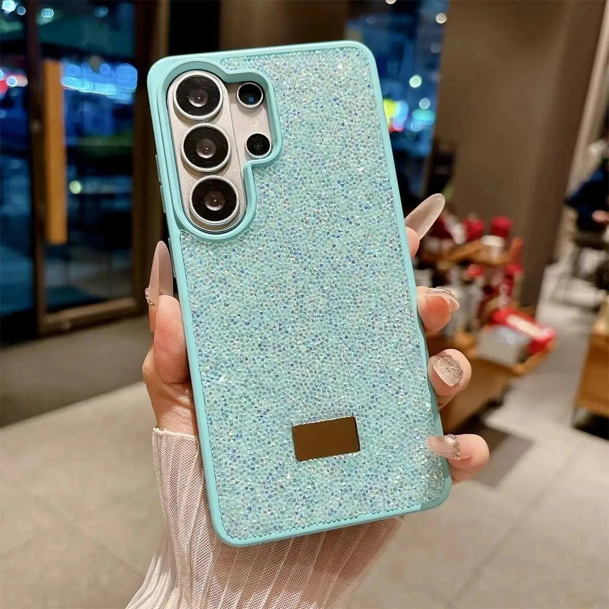 Glitter Bling Diamond Sparkle Case For Samsung Galaxy S23 S24 S25 S26 Ultra Plus Metal Logo Back All-Inclusive Protective Cover