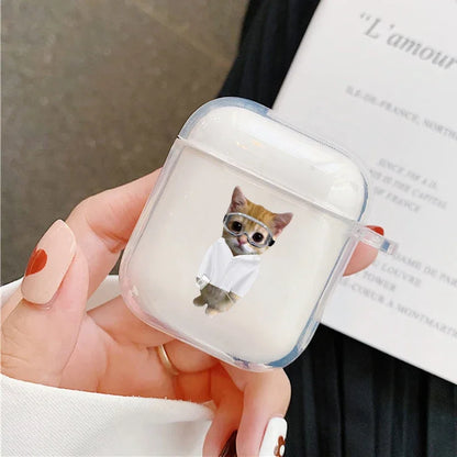 Funny Cute Cartoon Cat Earphone Case For Apple AirPods 4 2 Pro 3 2 Couple Soft Transparent Cover For Airpod 1 3 Protective Shell