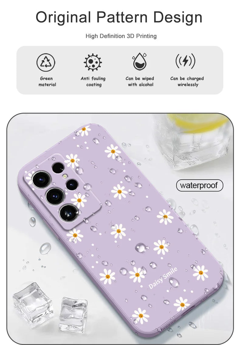 Smiling Daisy Phone Case For Samsung Galaxy S25 S24 S23 S22 S21 S20 S10 S10E Ultra Plus FE Note 20 Ultra Plus Cover