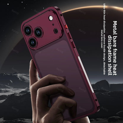 Luxury Metal Alloy Lens Protector Frame Phone Case For iPhone 18 17 16 15 14 13 Pro Max Plus Heat Dissipation Shockproof Cover
