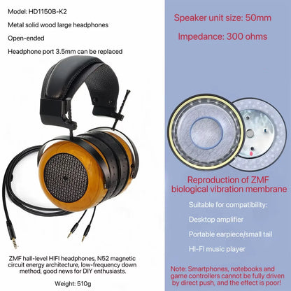 Closed-back Music Analysis Over-ear Headphones with 50mm Bio-diaphragm Monitoring Headsets