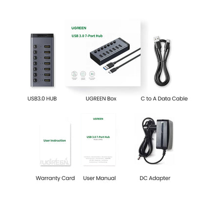 UGREEN USB C Hub 7-Port USB3.0 Splitter with Individual OFF/ON Switch LED Indicator for Desktop PC Laptop USB Ports Extender