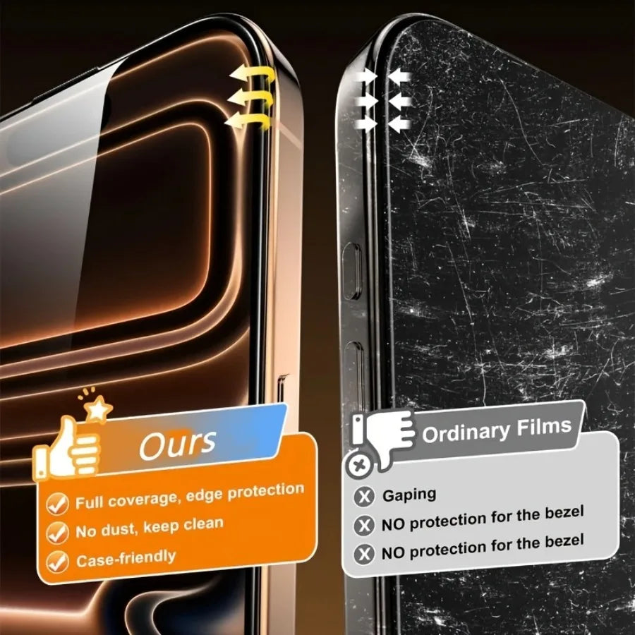 Dust Free Screen Protector For iPhone 17 Pro Max Air 18 16e 16 Plus 15 14 11 12 13 Mini XR Tempered Glass Auto-Dust Removal Kit