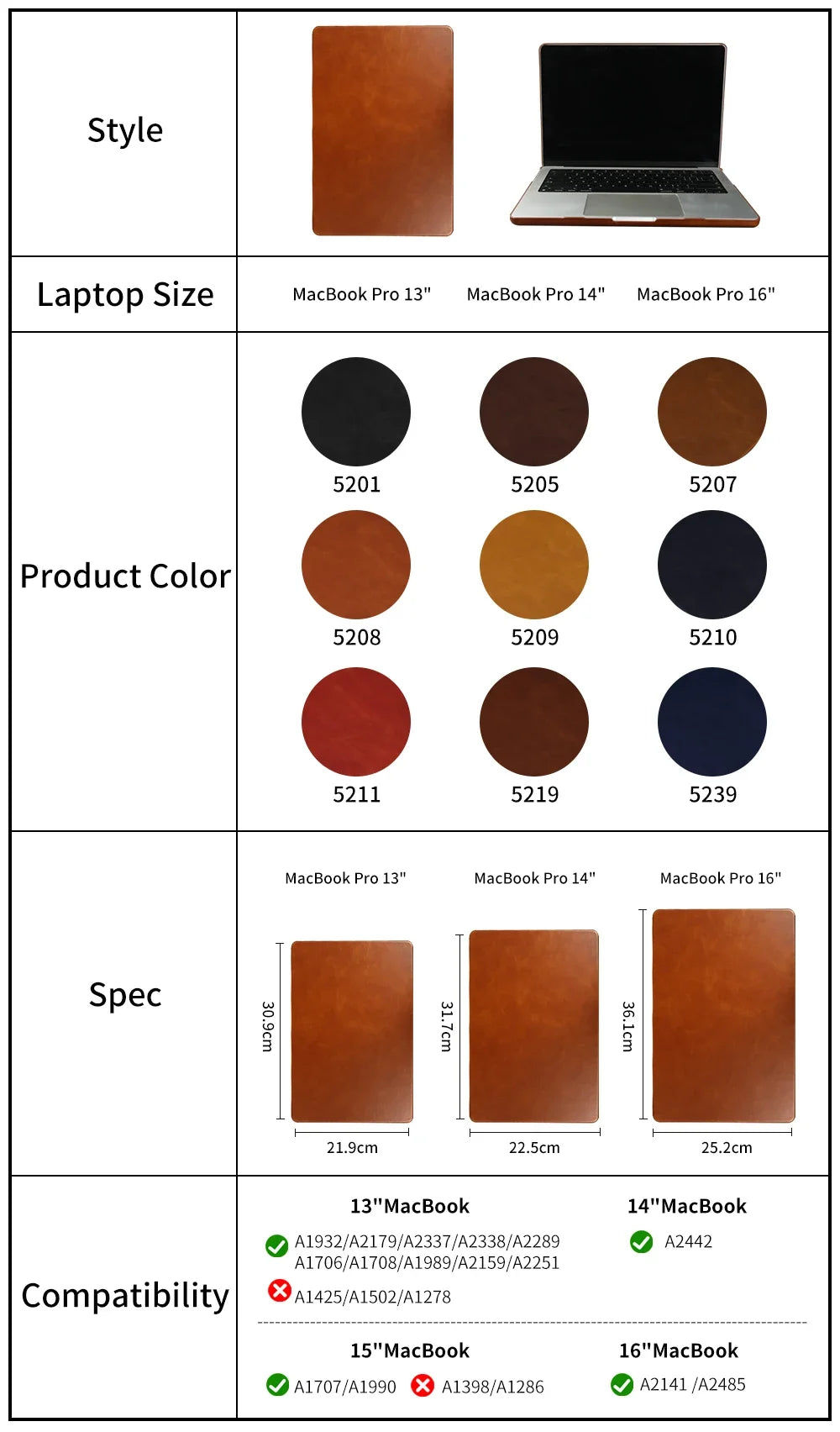 Laptop Genuine Leather Case for Macbook Air 15 A3448 M5 Pro 16 A3428 A3429 Pro 14 A3426 A3427 Air 13 A3449 M5 2026 Cover Cases