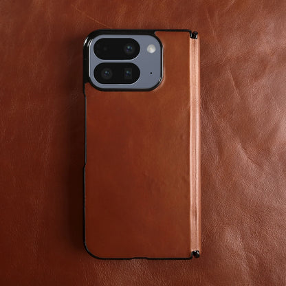 Luxury Genuine Leather Case for Google Pixel 11 Pro Fold 10Pro Fold Oil Wax Central Axis Pattern Phone Back Cases Without Front